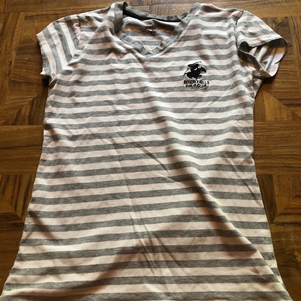 tee beverly hill polo club grey and white stripes